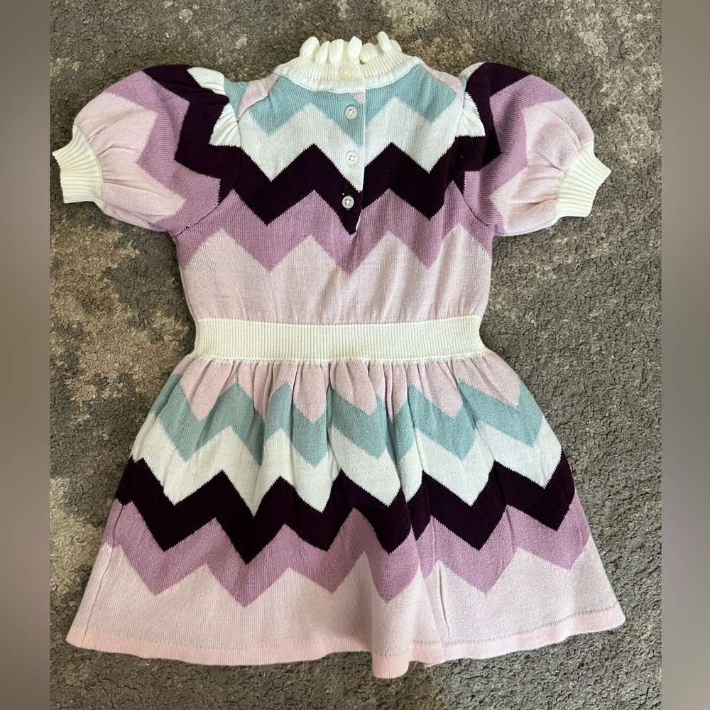 Janie and Jack Chevron Kids Sweater Dress - Purple, Pink, and White Size 3 - Picture 2 of 3